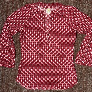 Women’s 42 (4) Italian cotton geometric pattern pleated balloon sleeve low cut